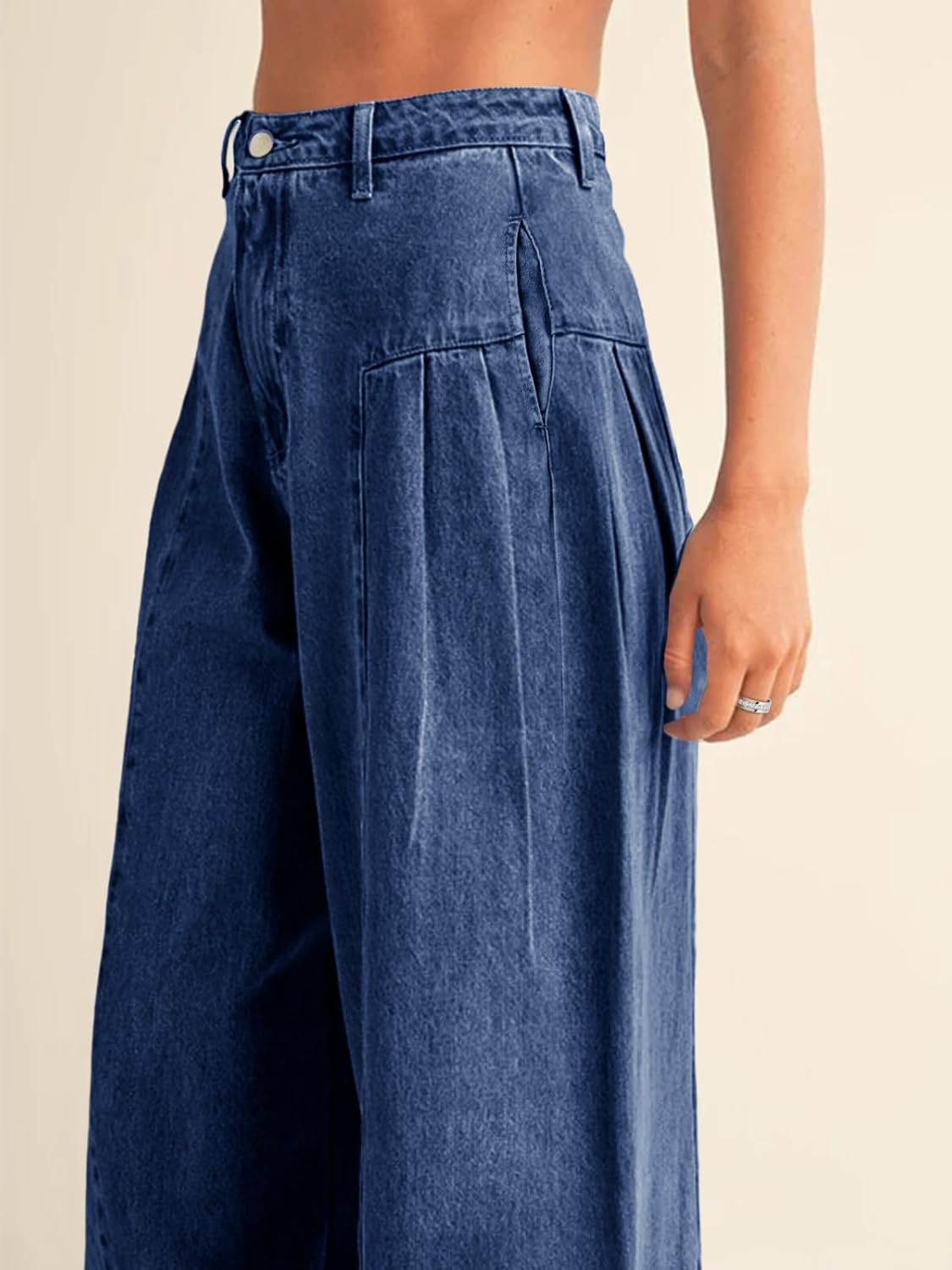 PLNOTME Womens Baggy High Waisted Jeans Loose Boyfriend Wide Leg Side Pleated Denim Pants - Image 6