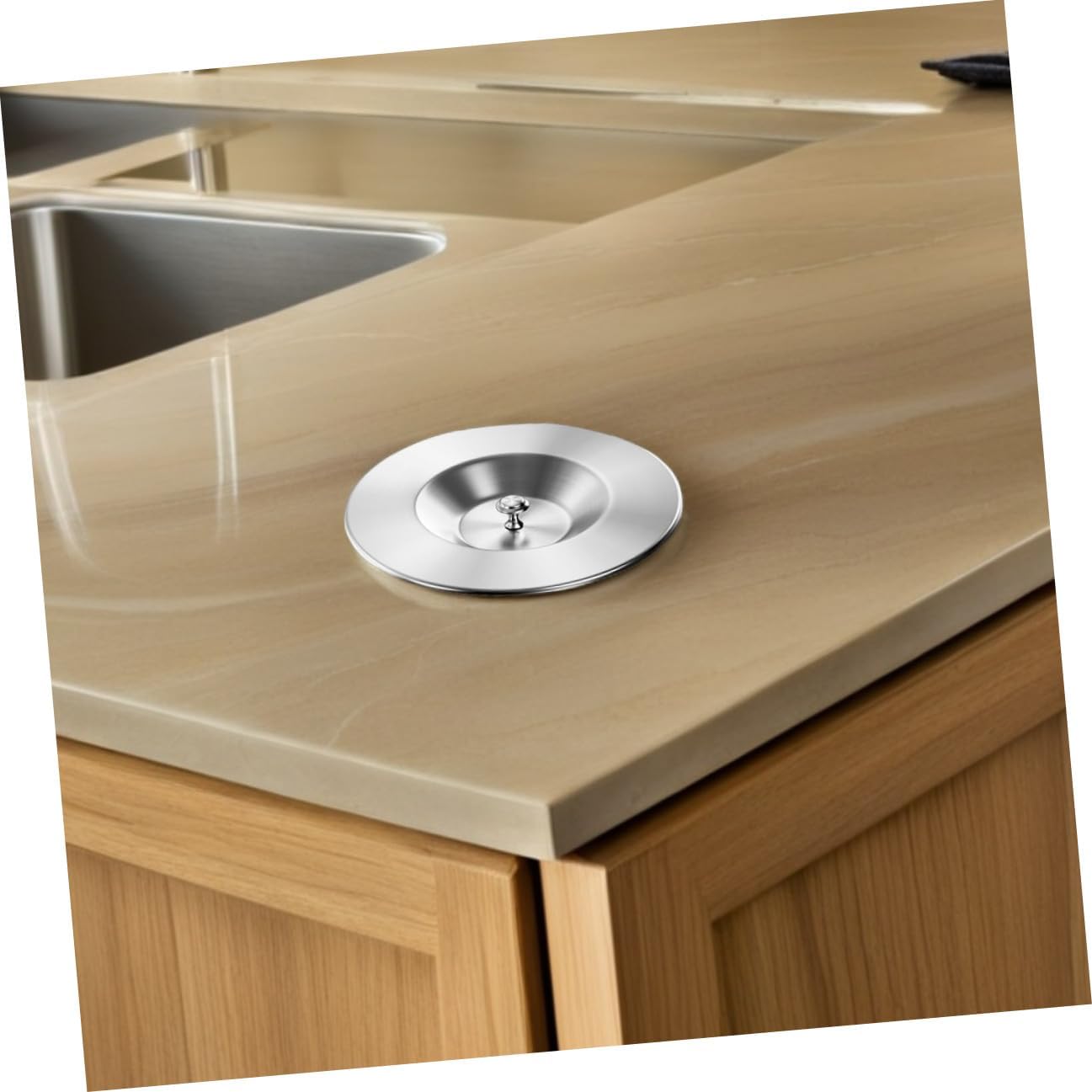 Stainless Steel Recessed Countertop Trash Can Lid Replacement with Grommet, 304 Kitchen Embedded Garbage Bin Cover under Cabinet Waste Containers