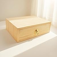 Vista 2 de Caja de almacenamiento de madera natural, cajón de escritorio, organizador de gabinete de madera individual, cajón organizador de mesa con mango
