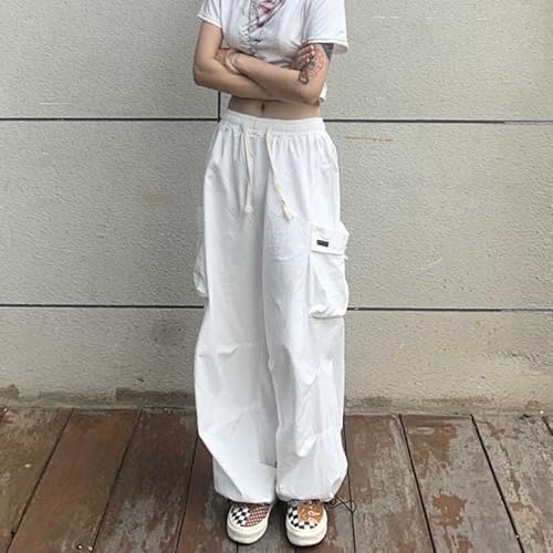 Y2K Low Waist Cargo Baggy Pants Drawstring Wide Leg Pockets Trousers Harajuku Streetwear For 90S Girls Sweatpants #TOP2