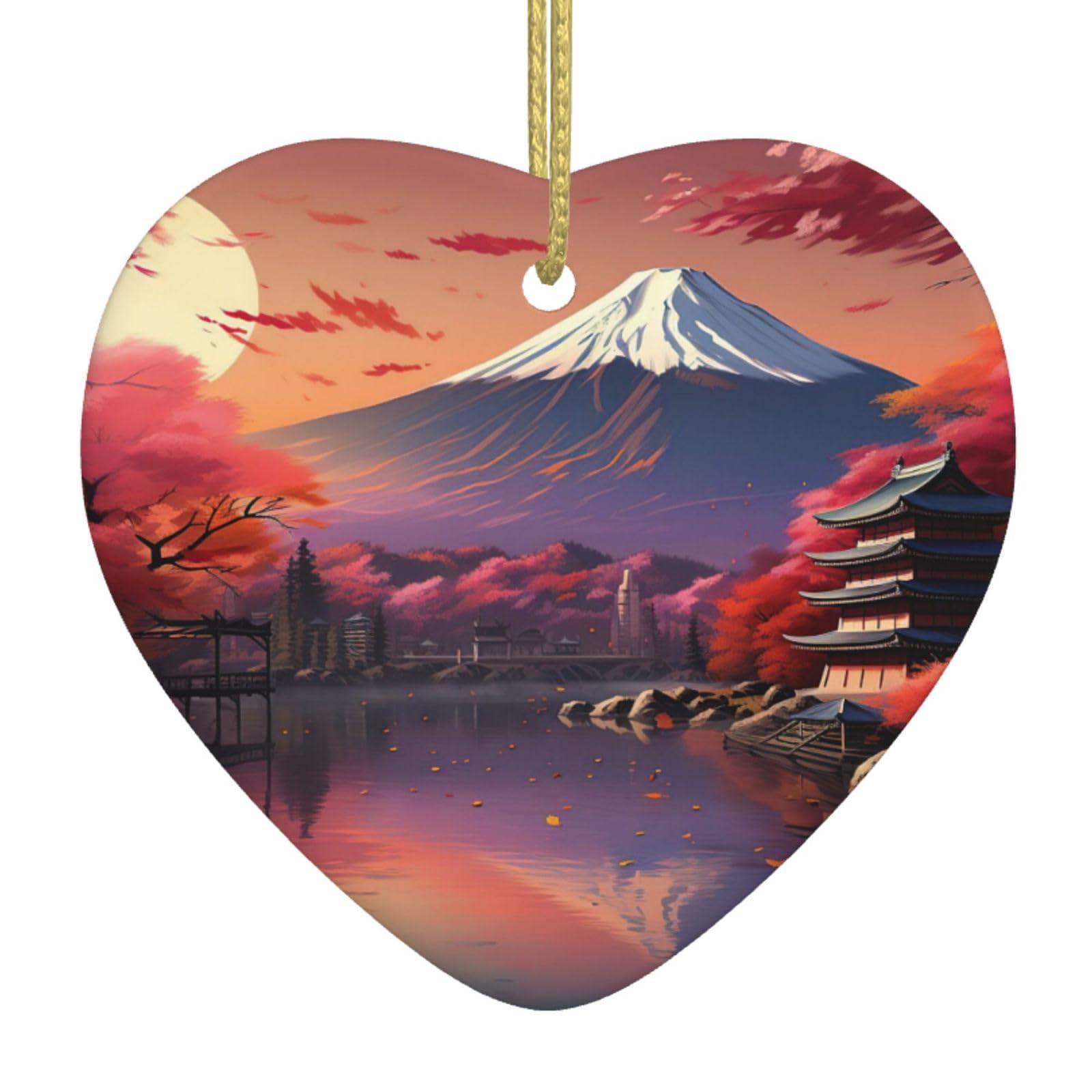 Japan Mount Fuji Landscape Christmas Ornaments With Gold Rope Porcelain Pendants For Xmas Party Decoration Hanging