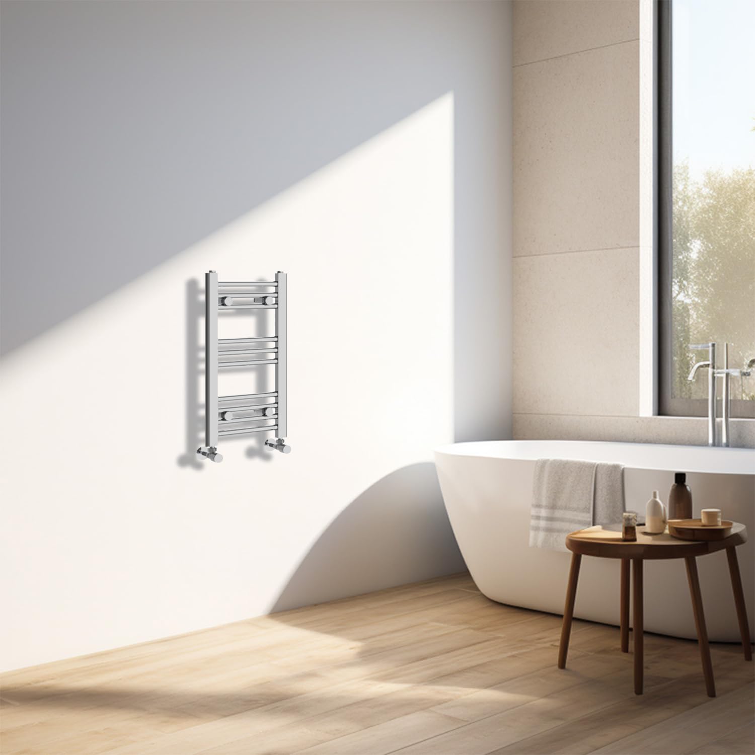 Sèche-serviettes droit chromé NRG radiateur eau chaude salle de bain 600x300 mm