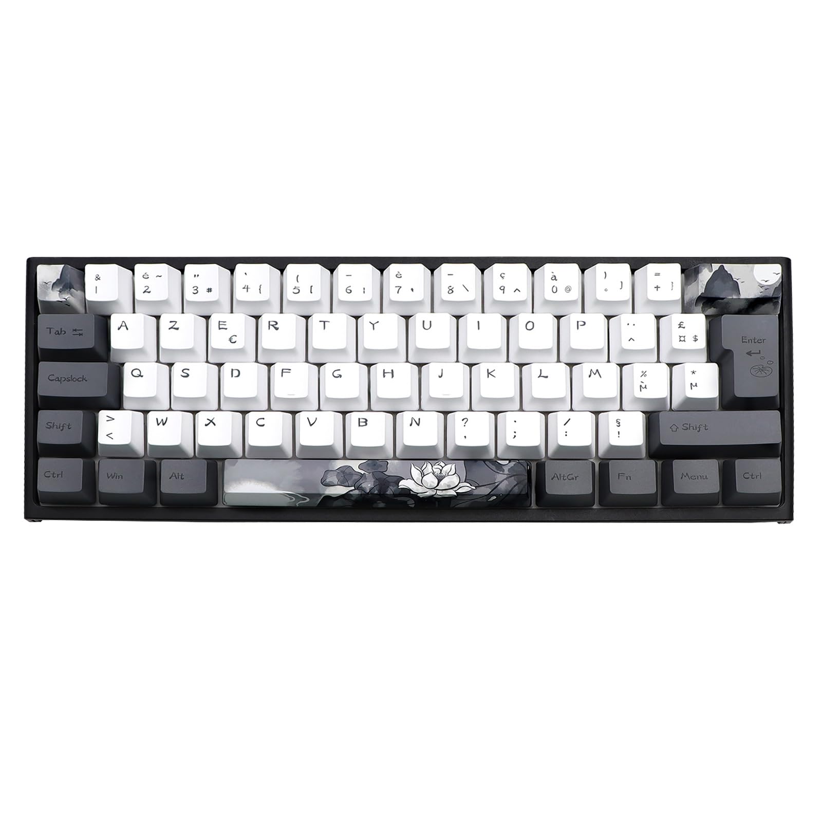 JSJT Capuchons de touches d'encre Lotus ISO français 148 touches PBT Profil OEM avec extracteur de touches pour claviers mécaniques Cherry MX Switch 61/68/84/87/96/108
