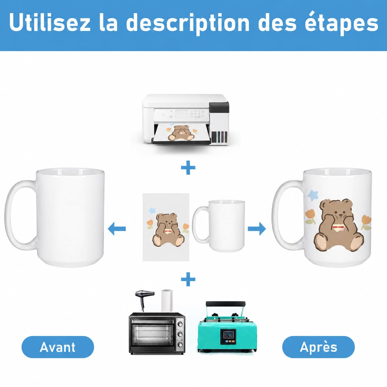 Lot de 12 Mugs Blancs pour Sublimation, 443 ml/15 oz
