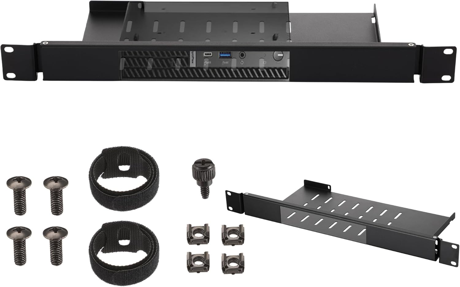 Blulu Mini Rack Mount Compatible with Dell Optiplex Micro Form Factor Case, 1U Hinged Server Rack Shelf for 19 inch Cabinet