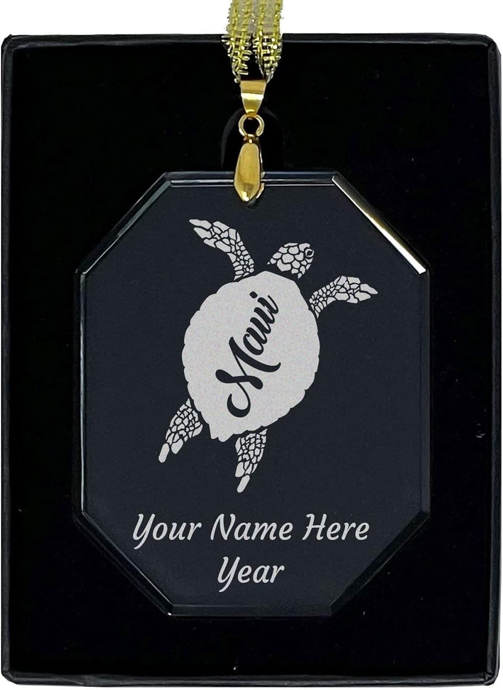 LaserGram Personalized Glass Christmas Ornament, Maui Sea Turtle, Custom Laser Engraved Gift Idea (Oval Shape)