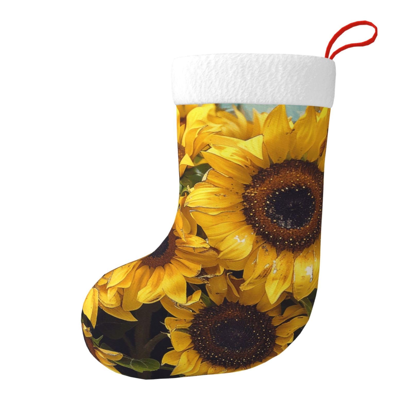 Sunflower Print Christmas Stocking, 28x45cm Holiday Hanging Stockings for Fireplace, Tree Decorations, Gift Giving, and Party Festive Decor