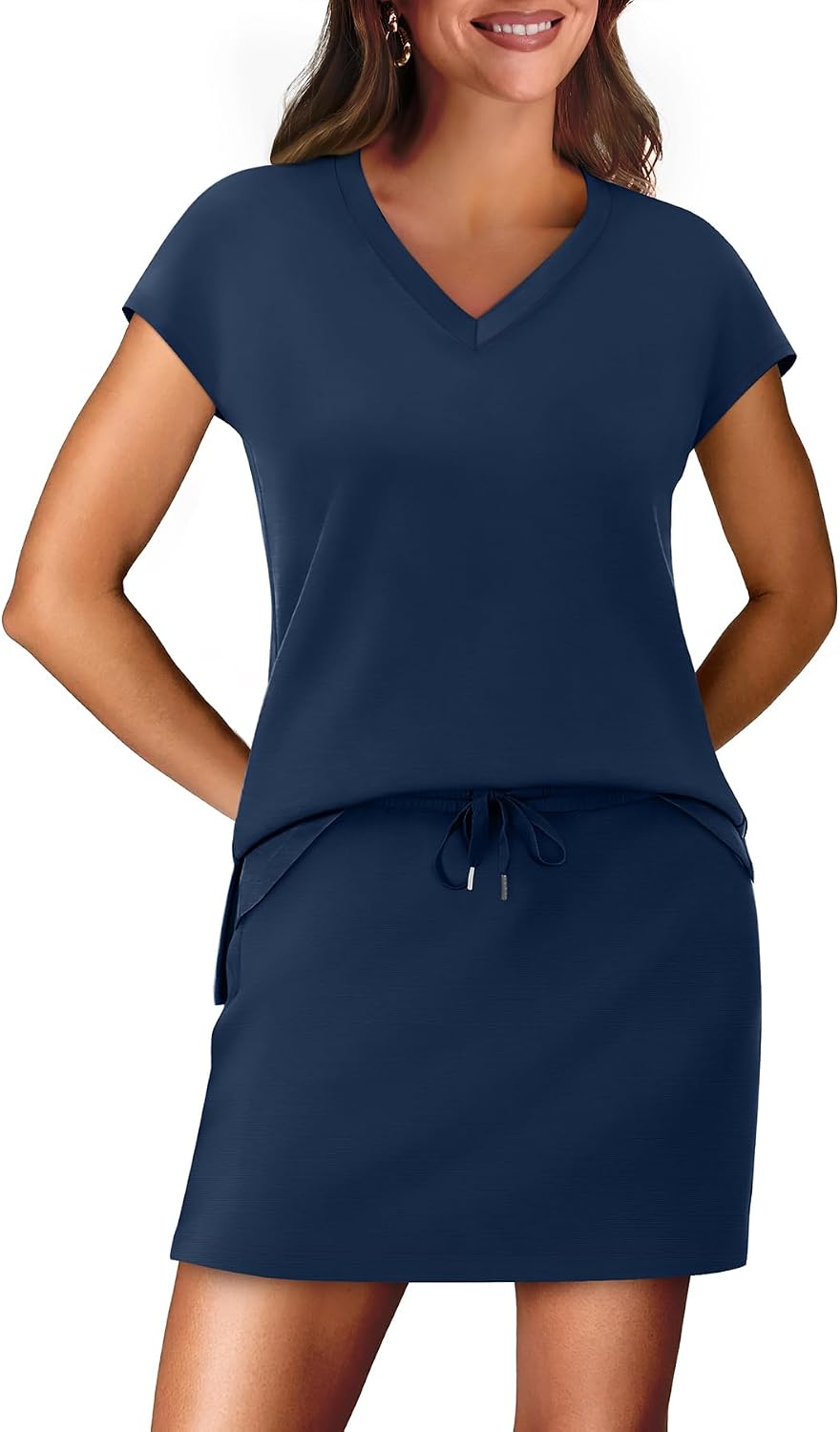 WIHOLL Two Piece Skirt Sets for Women Summer Vacation Outfits Travel Tennis Golf Skorts Cap Sleeve Lounge Sets XS-2XL