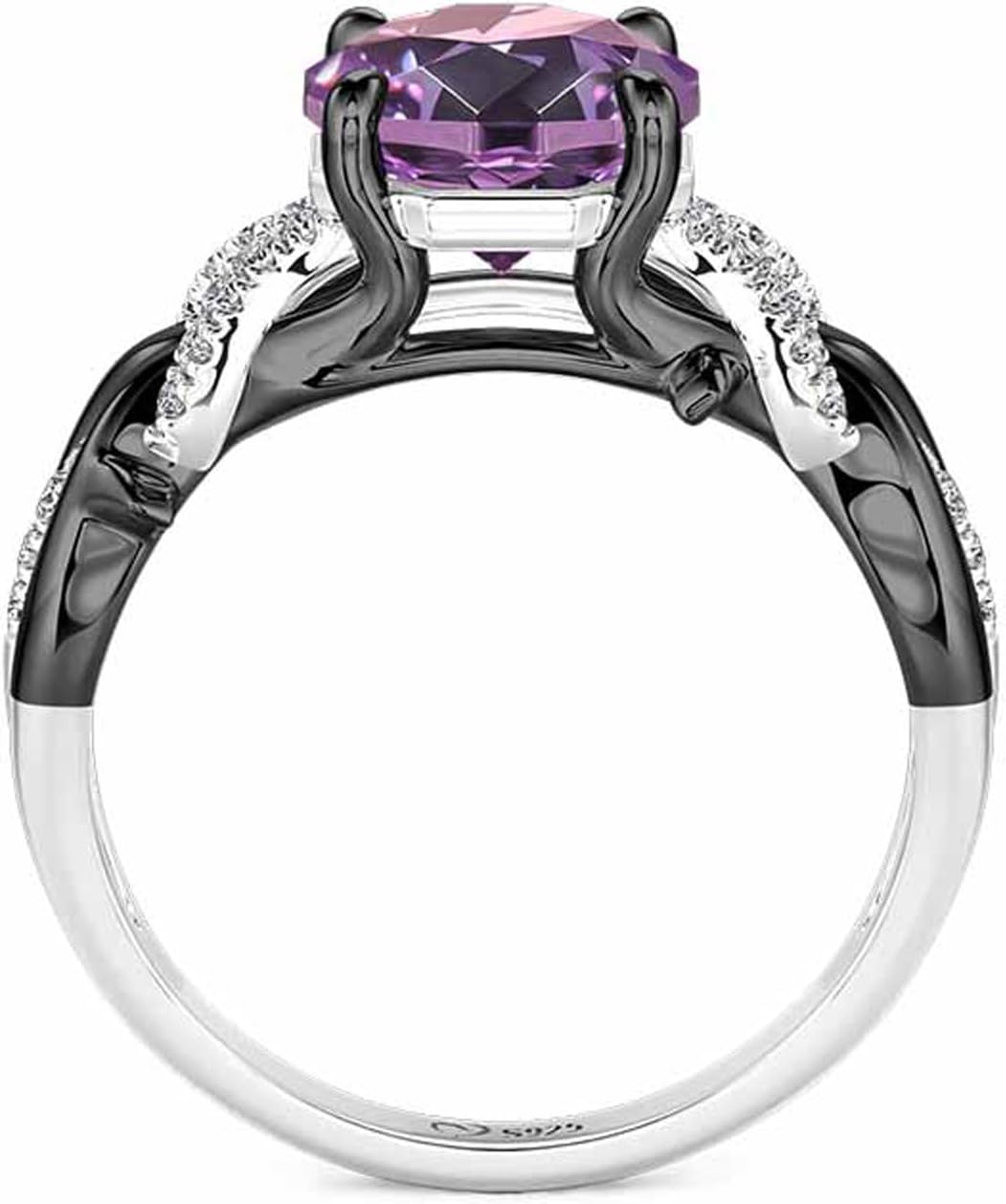 Jeulia Women's Three-Stone Purple Rose Ring, Sterling Silver Black Plated, Shakespeare Inspired Midsummer Night Love-in-idleness Ring, Romantic Gift for Her