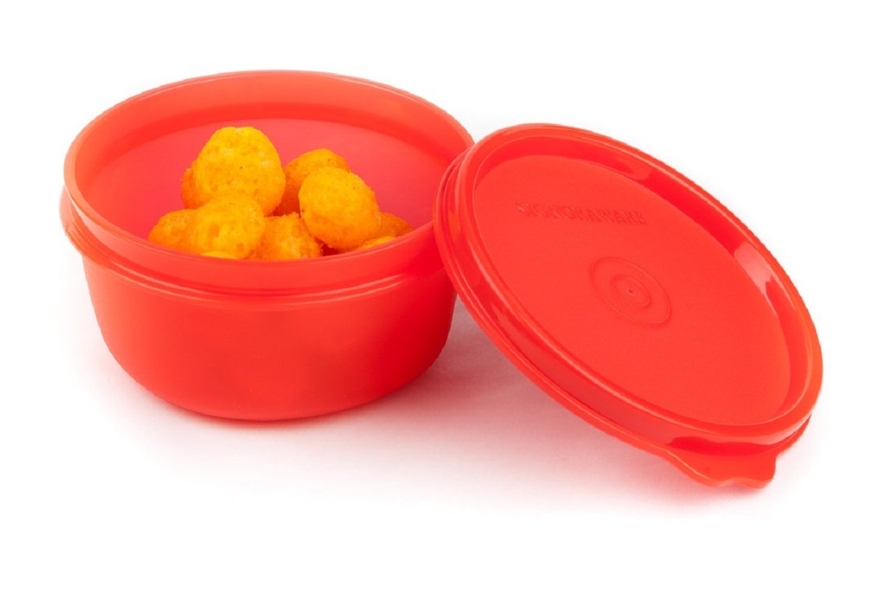 Signoraware Tiny Wonder Microwave Safe Re-Heatable Plastic Storage Containers, Food Grade BPA Free, Spill Proof Leak Free Container Box Set ( Set of 3 Boxes 200ml Each, Red)
