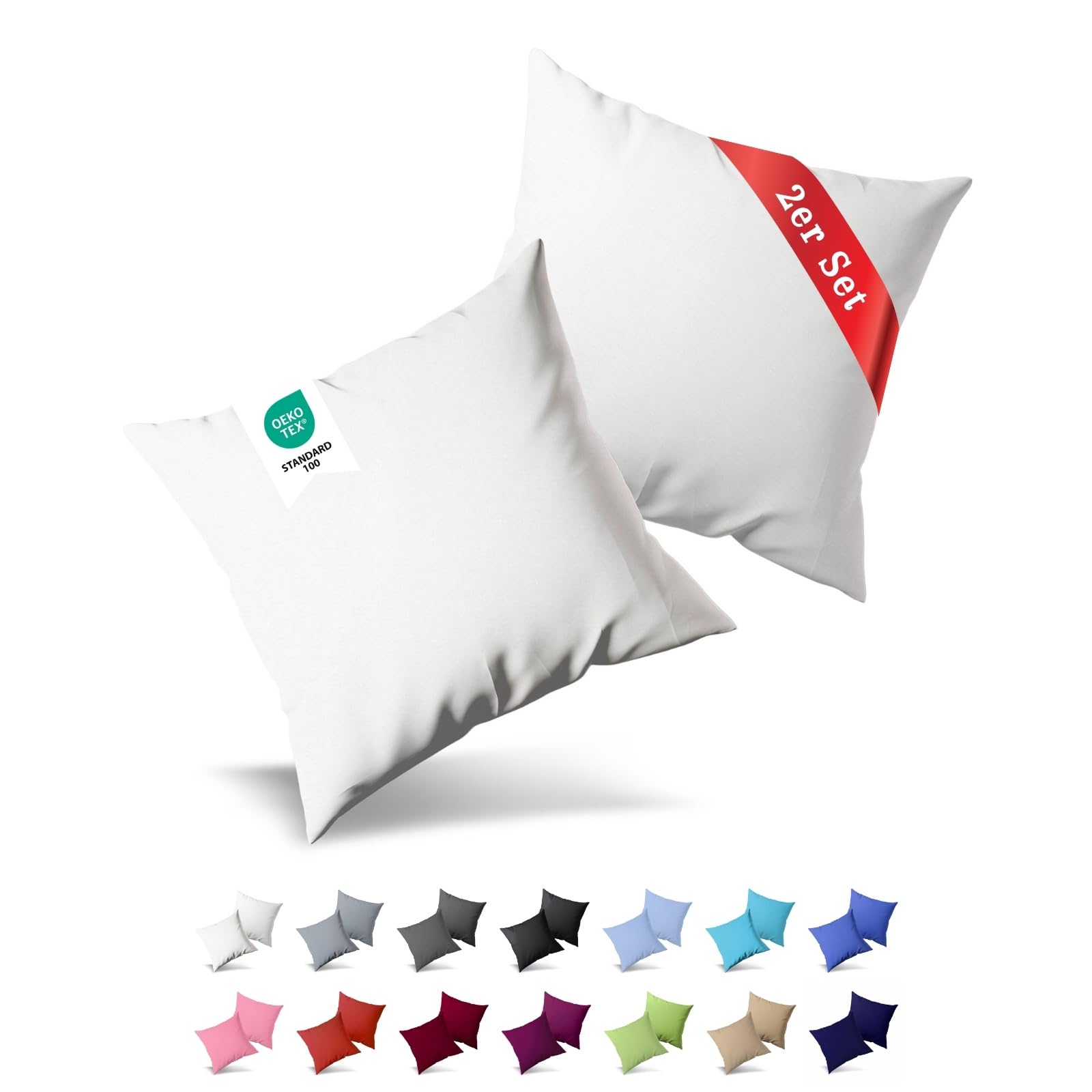 Buymax® Kissenbezug 80x80 cm (2er-Set) 100% Jersey Baumwolle - Kissenbezüge für Kissen 80 x 80 cm - Weiß - Kopfkissenbezug mit Reißverschluss - Kissenhülle - Oeko-Tex Zertifiziert