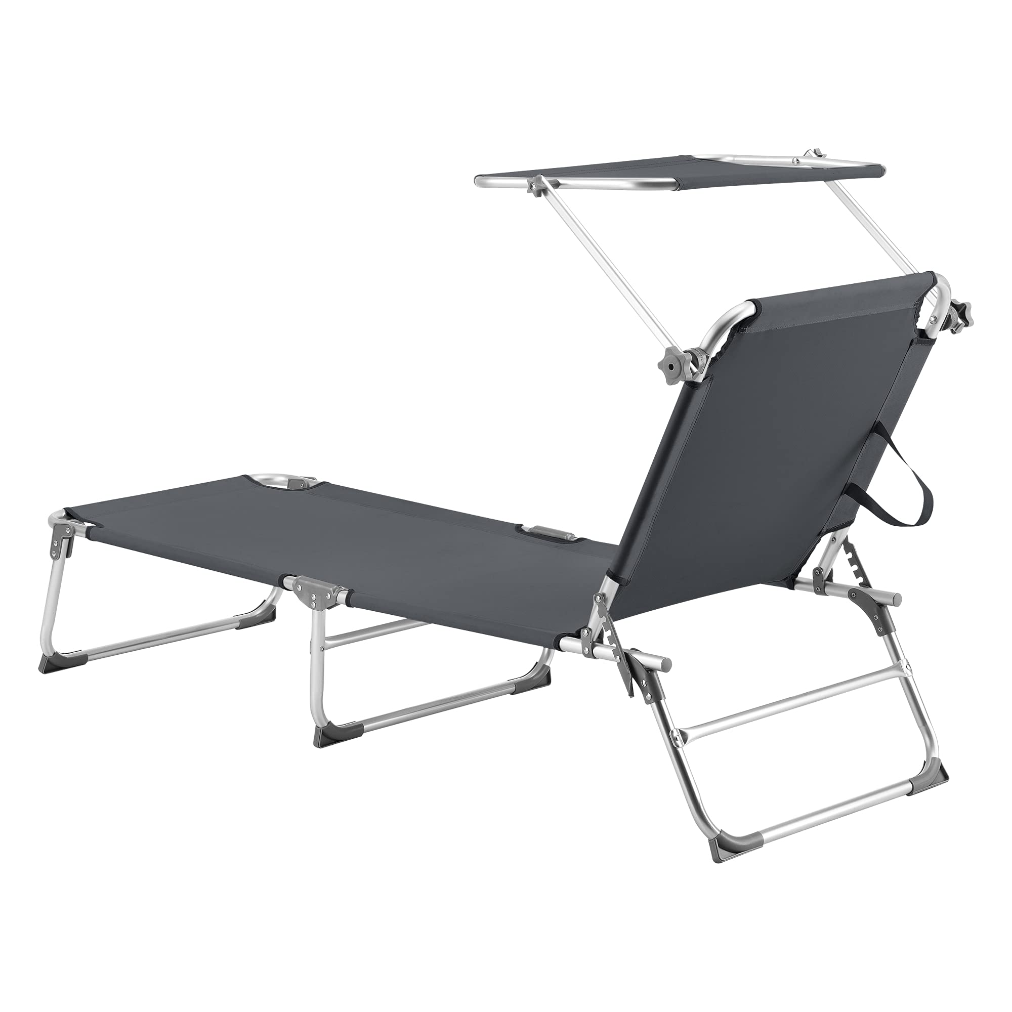 [en.casa] Sonnenliege mit Dach Legorreta Liegestuhl klappbar Strandliege Aluminiumgestell bis 115 kg Gartenliege mit Rückenlehne verstellbar Dunkelgrau