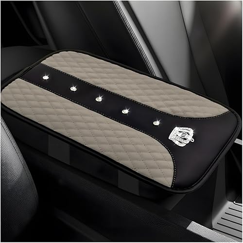 Yourkar Bling Crown Car Center Console Mats, Anti-Slip and Waterproof Crystal Car Armrest Pad Protector, Universal Rustproof Armrest Decor Cushion for Cars & SUVs, Car Accessories (Gray)