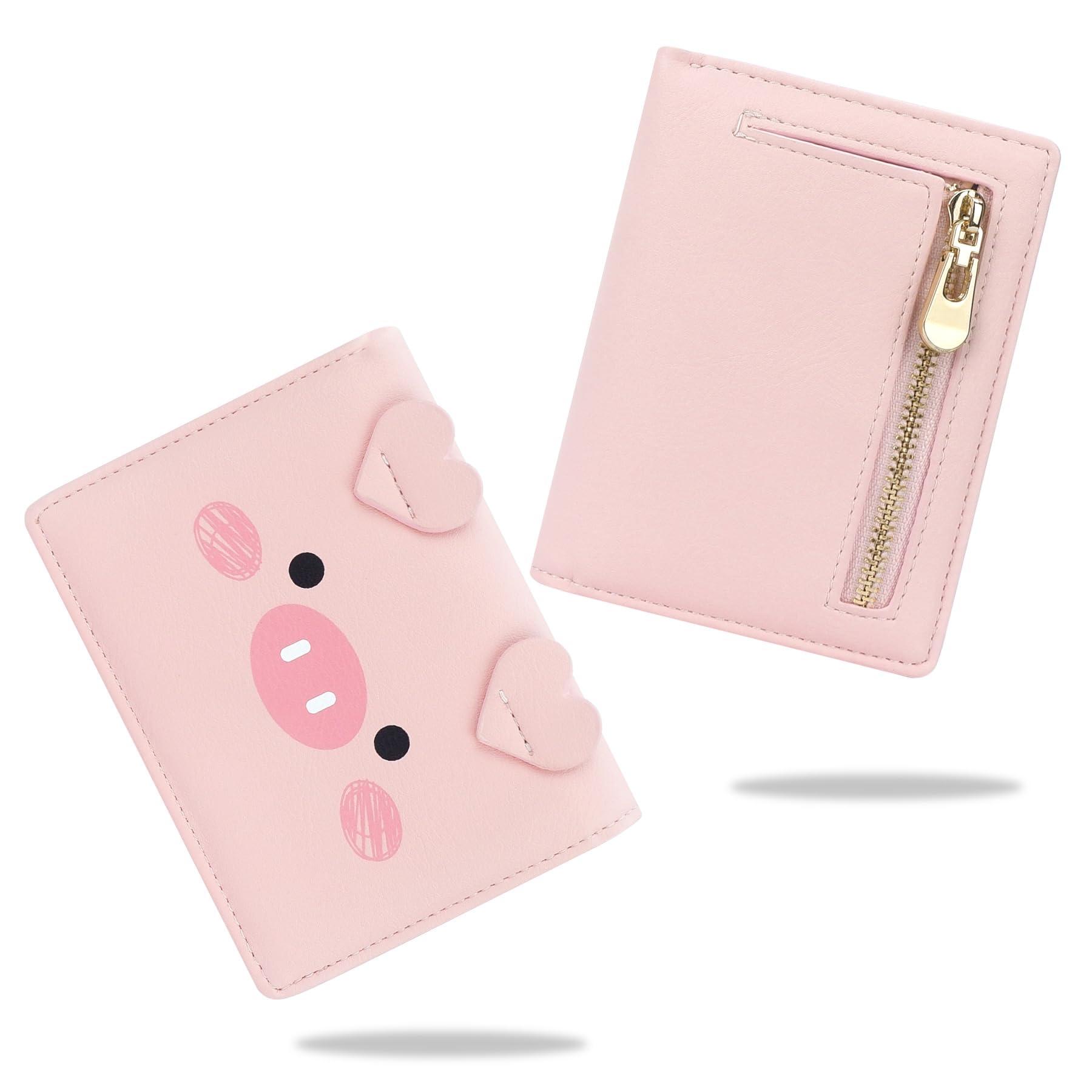CONISY Small Wallet for Women, Vegan Leather Bifold RFID Blocking Cute Wallet with Coin Purse, Gift Ideas for Teen Girls Ladies (Pig Pink)