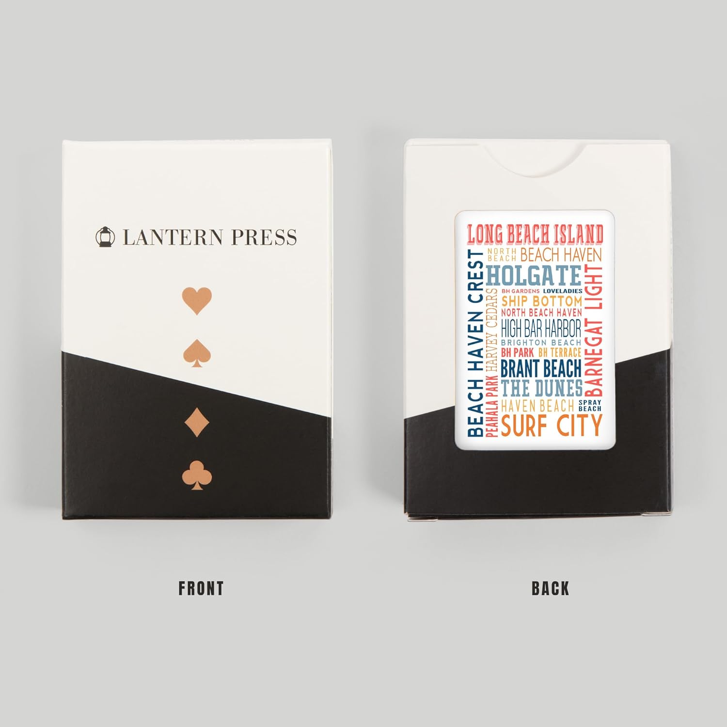 Lantern Press Long Beach Island, New Jersey, Typography (White), 52 Playing Cards for Adults, Poker Size Card Deck
