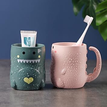 Cute Dinosaur Tooth Brush Cups Unbreakable Drinking Cups Reusable Gargle Cup Toothbrush Mugs Cups for Bathroom Kitchen for Kids Adults 2 PCS