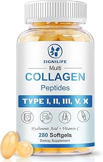 Multi Collagen Peptides for Women & Men, Hydrolyzed Collagen Peptides-Type I, II, III, V, X - with Hyaluronic Acid,Vitamin C,Biotin,Supports Skin Hair Nail, Non-GMO, 280 Softgels ClimeCo Certified