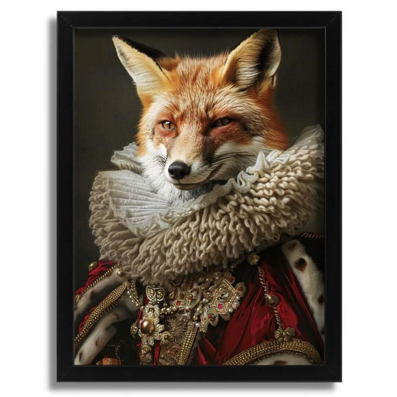 Fox King Vintage Wall Print Painting Animal Wall Art Fox King Picture Home Gift Poster A5 - Wall Art Home Decor Movie Poster Canvas Film Cinema Retro Vintage Cult Classic Nostargic Saga Modern reprin