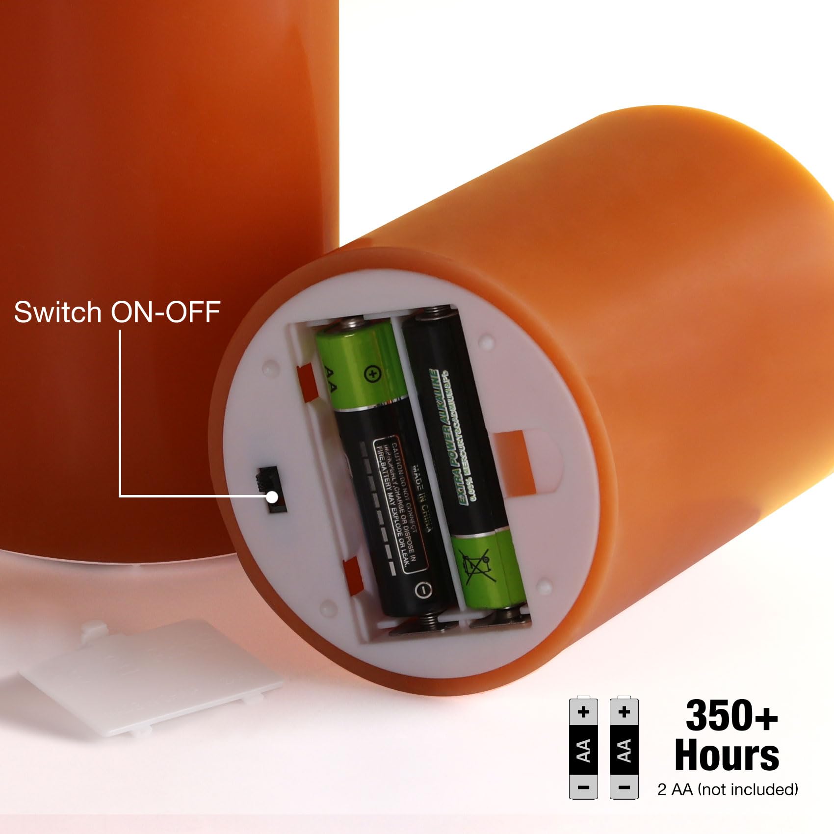Candele a pilastro senza fiamma, in vera cera tremolante, funzionamento a batteria, set da 3 pezzi, colore: arancione bruciato