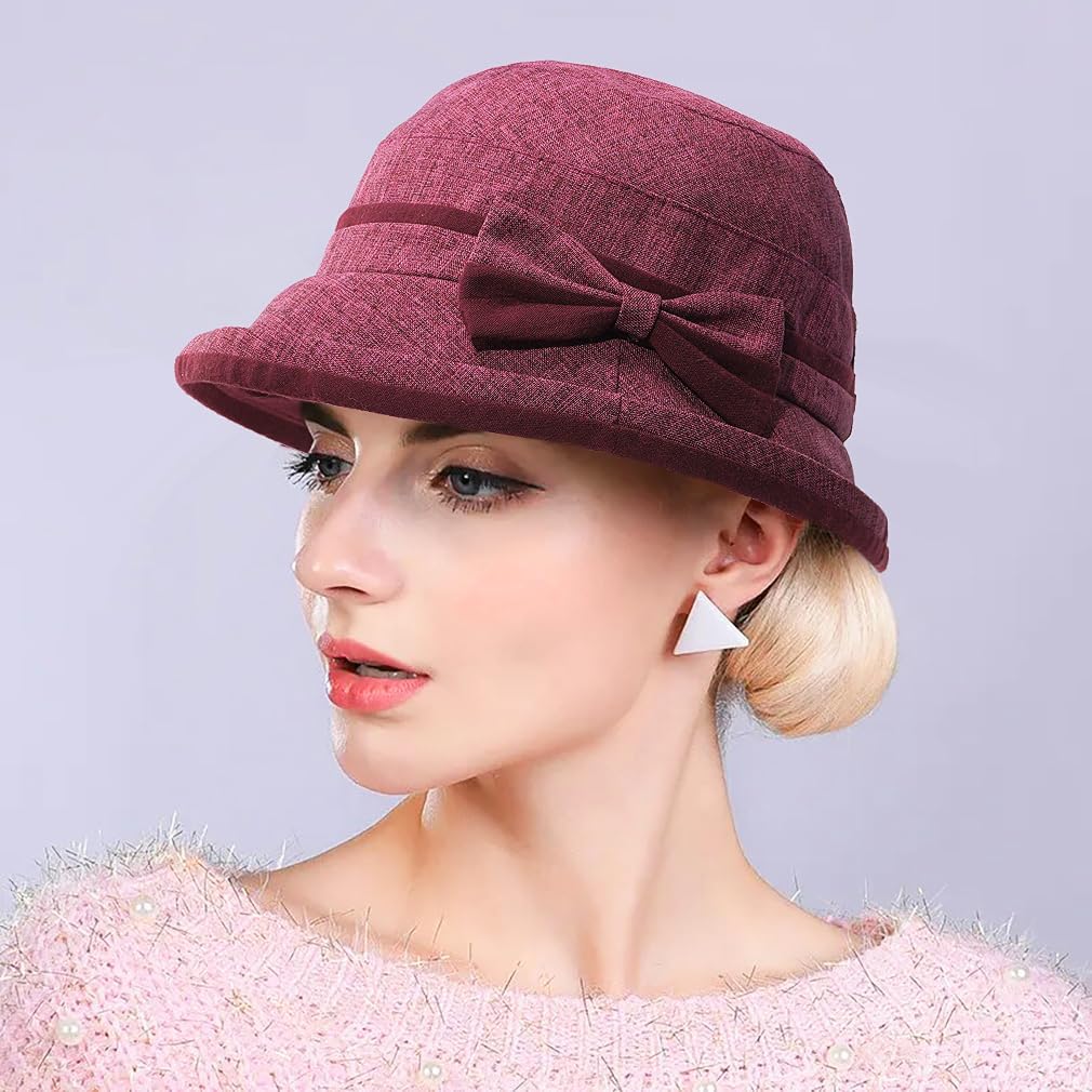 Womens Cloche Bowler Hat Fedora Church Hats with Bow