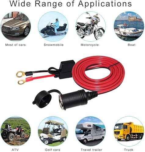 Miniatura 7 de Enchufe de encendedor de cigarrillos hembra de 13 pies y 12 V, terminal de anillo de ojal de batería, cable de extensión de 12 voltios, adaptador de