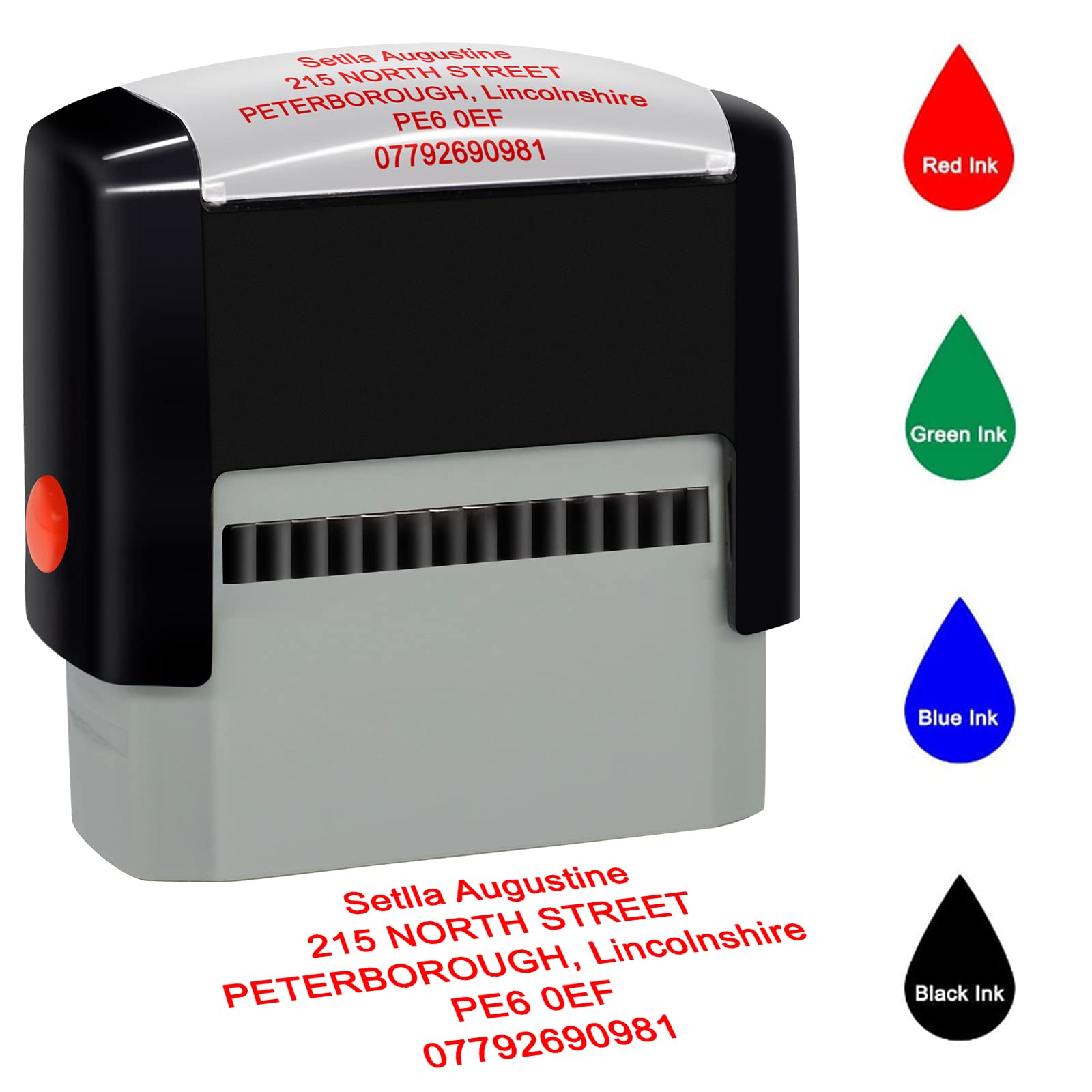 Backquik Black/Red/Blue Personalised Stamp 70X25mm Custom Made Self-Inking Business Rubber Stamps,Customised Return Address Stamp, Up To 5 Lines-4 Ink Colours