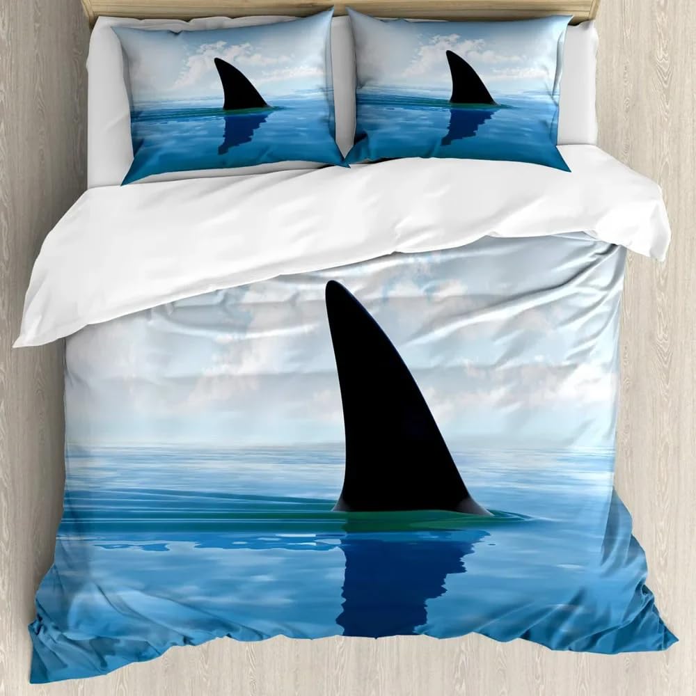 QBIDCSX Duvet Cover Double Whale Fluffy Soft Double Duvet Cover with Zipper Closure Hypoallergenic Quilt Covers with 2 Pillowcases19.7 x 29.5"(50x75 cm)