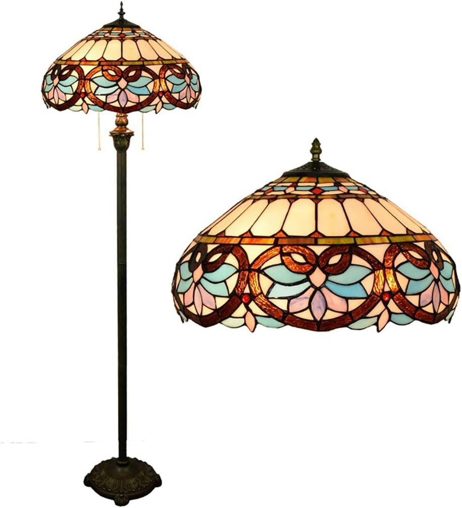 IUokLU 16 Inch Tiffany Style Floor Lamp Blue Art Baroque Stained Glass Shade with Resin Base Floor Standing Lamp for Living Room Bedroom Study,E27
