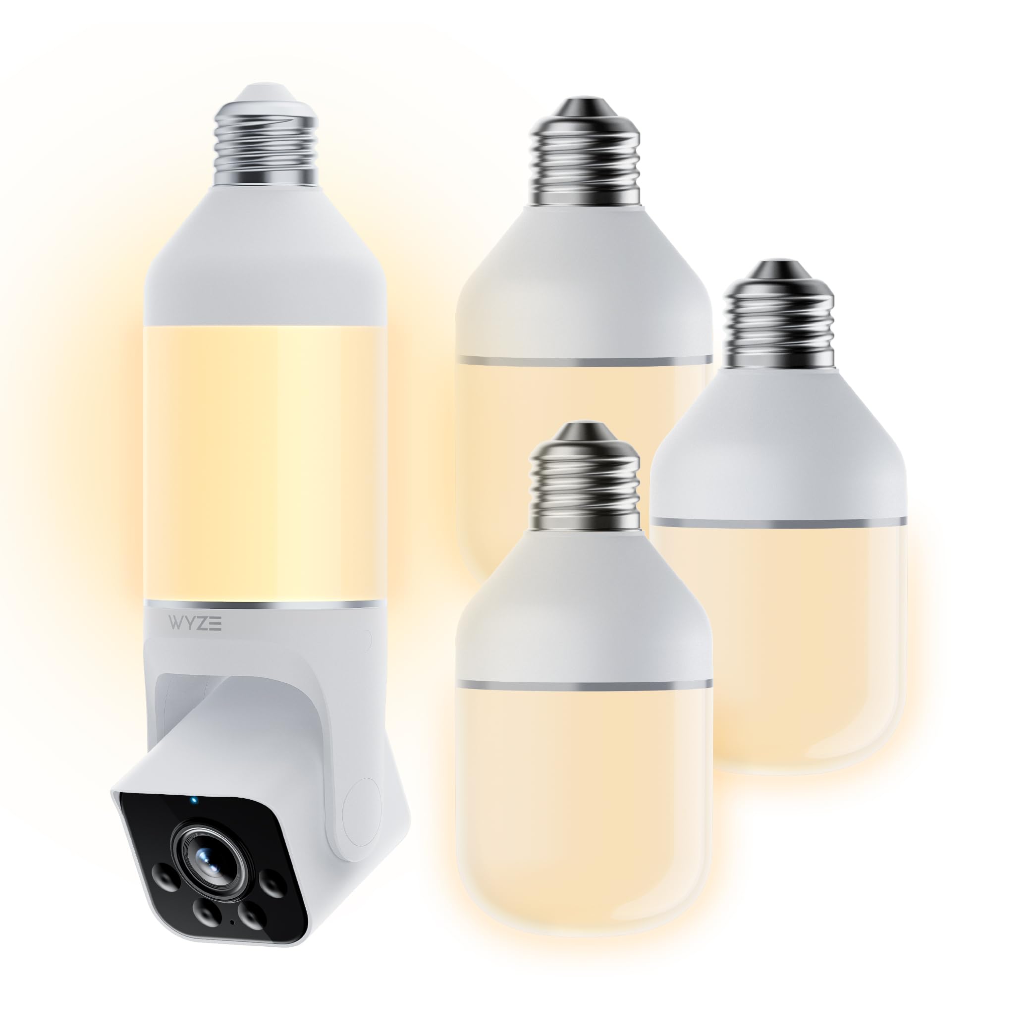 Bundle of WYZE Bulb Cam Security Camera and 3 Pack of Accessory Bulbs, 2K HD Security Cameras Wireless Outdoor Indoor, Dimmable 800 Lumens LED Bulb, Soft White 3000k, E26 Base, Bulb Cam+3 Extra Bulb