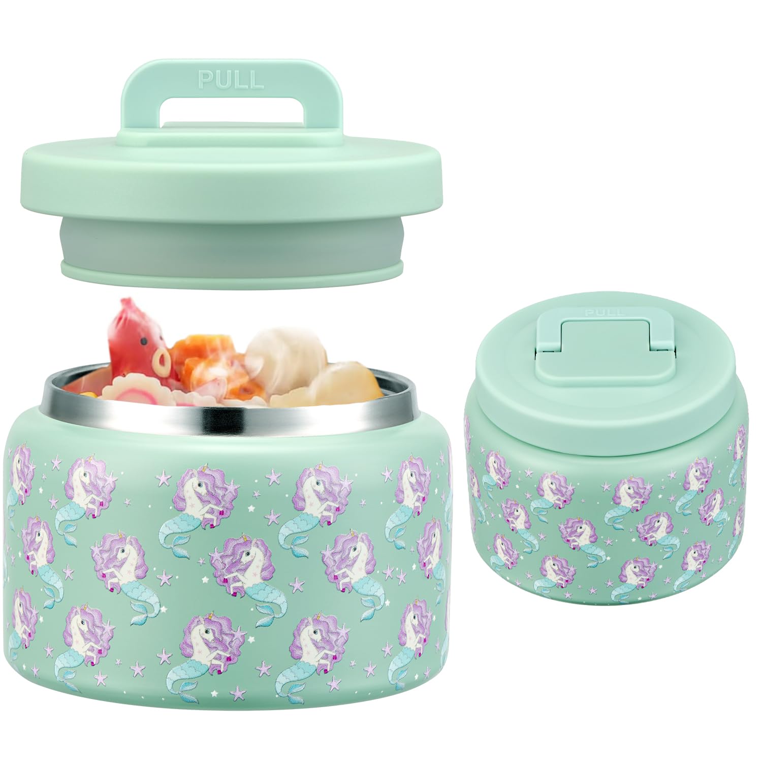 JXXM 8 Oz Thermo Food Jar for Hot & Cold Food for Kids, Insulated Lunch Containers Hot Food Jar,Leak-Proof Vacuum Stainless Steel Wide Mouth Lunch Soup Thermo for School (Blue-Unicorn)