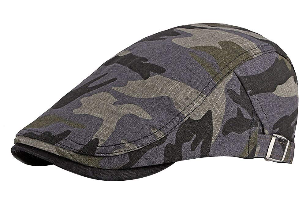 Kangqifen Men Women Camo Flat Cap Cotton Ivy Gatsby Irish Hunting Newsboy Hat Adjustable Gray