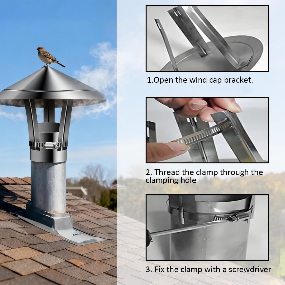 Cappello da Camino in Acciaio Inox 50 110 150 200 300 mm Comignolo Stufa a Pellet, Comignolo Antivento per Esterni, Canna Fumaria Camino Cappello, Per Condotti di Stufe E Camini(220mm/8.66in)