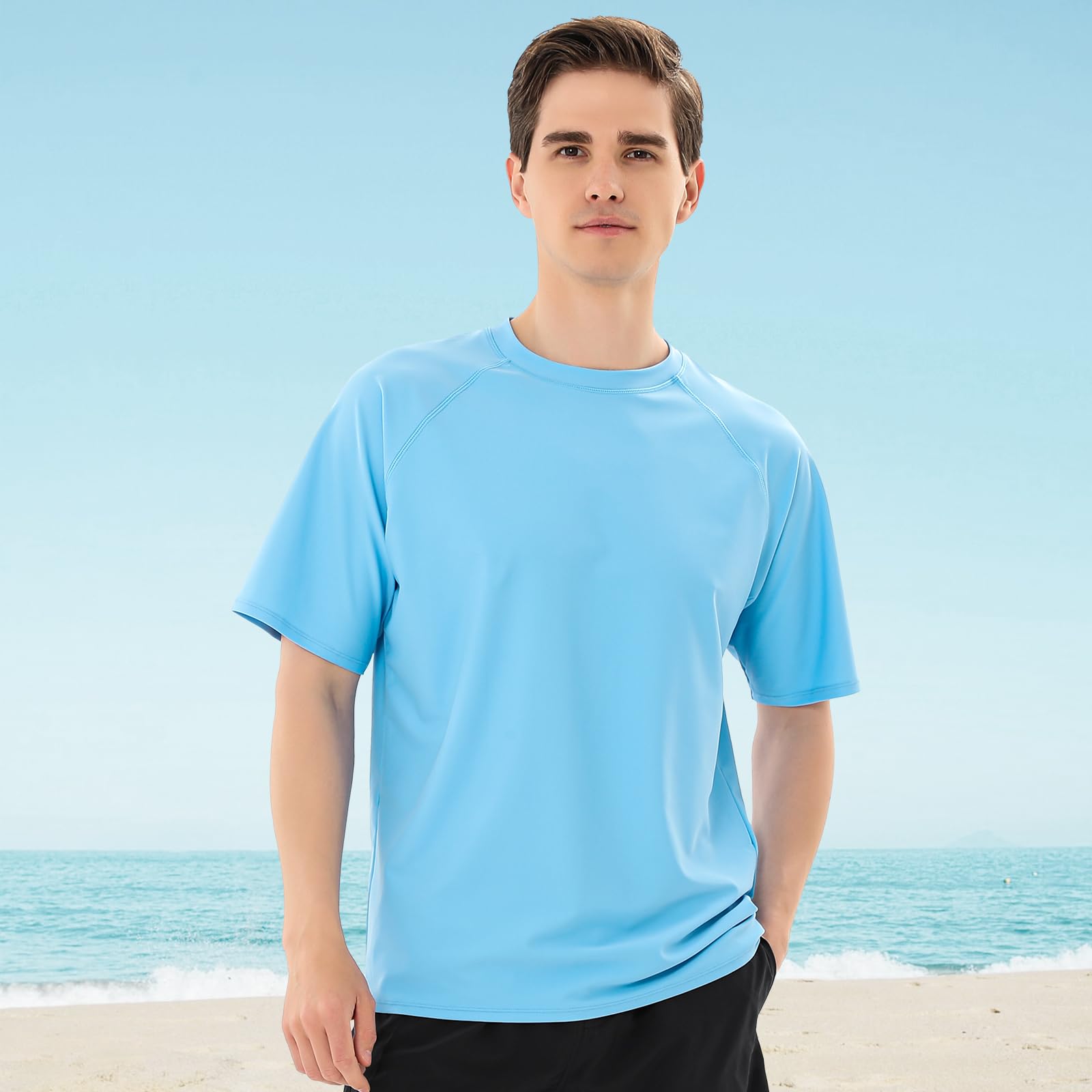 2 Pezzi Maglietta Anti UV da Nuoto Uomo Costume da Bagno a Manica Corta UPF 50+ Protezione Solare Rash Guard T-Shirt da Bagno Asciugatura Rapida