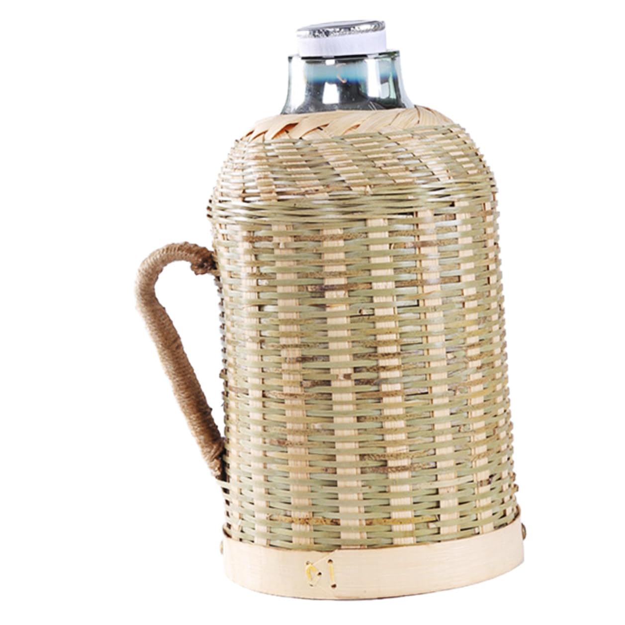BESPORTBLE Bouilloire Isotherme 16 L en Verre et Bambou Tissé Isolation Thermique Bouteille d'Eau pour Boissons Chaudes et Froides Carafe Isotherme de Bureau et Voyage Style Rétro