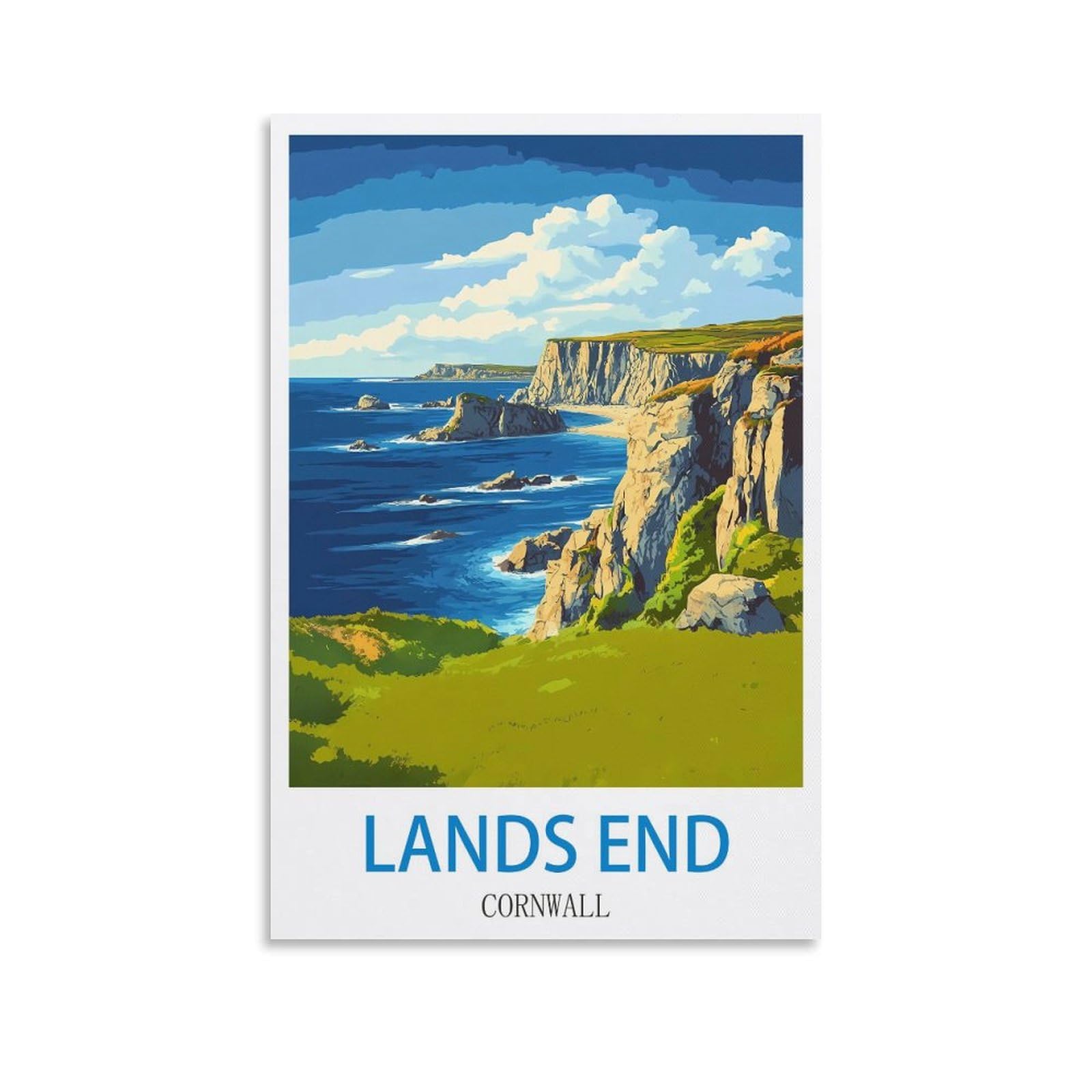 Xllyxygjq Unframe-Style Lands End Cornwall Vintage Travel Poster 08X12inch(20X30cm) Canvas Wall Art Poster Print Artwork Painting Picture For Home Decoration Living Room Office Bedroom