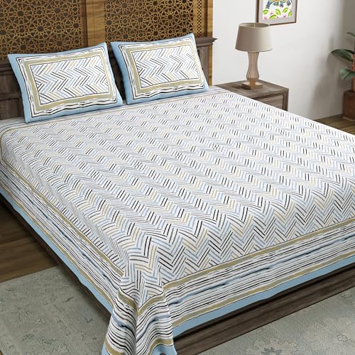 Image of BLOCKS OF INDIA Hand Block Printed 200 TC Cotton Super King Size Bedsheet(106 x 106) (Multi 10)
