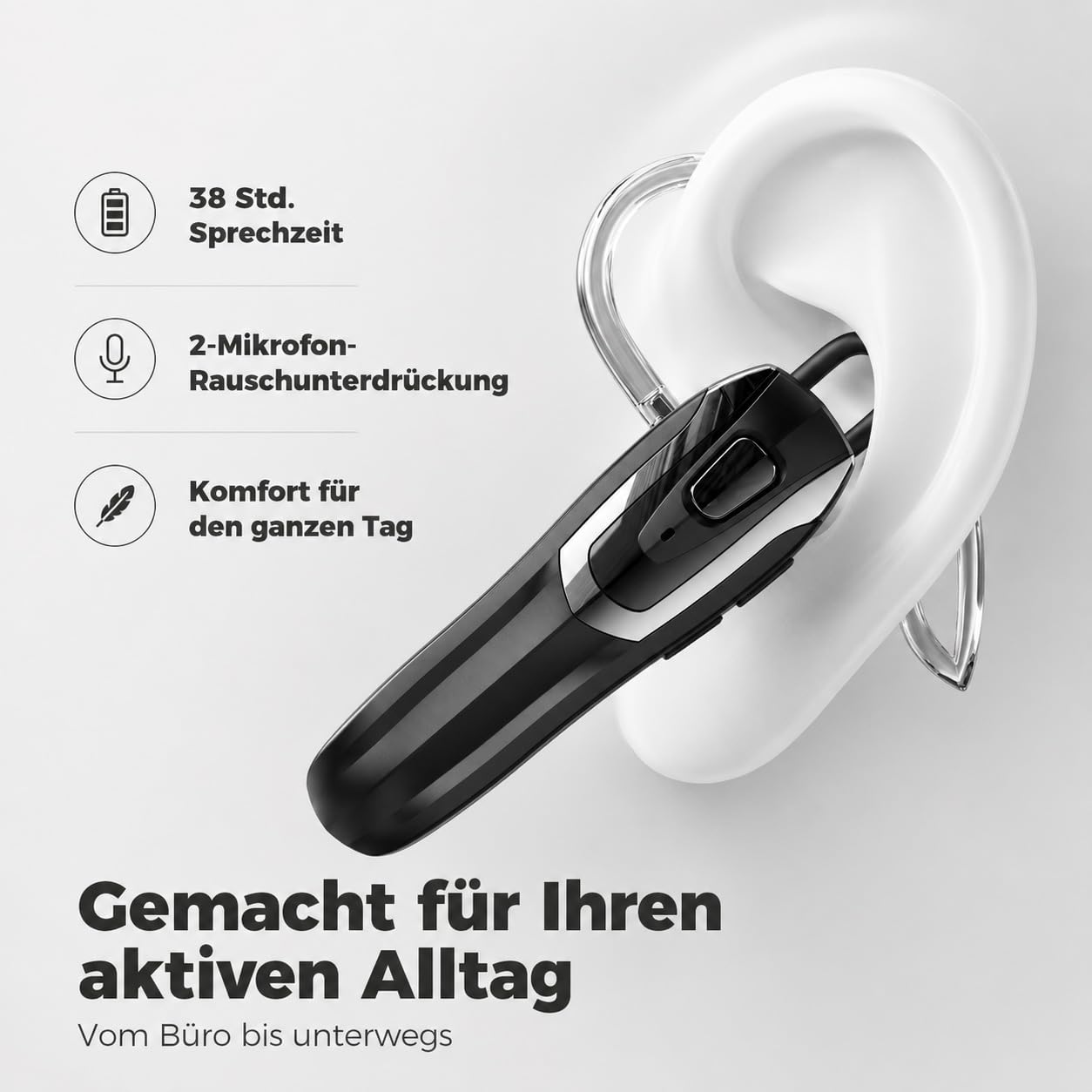 Casque Bluetooth pour téléphone portable V6.0 avec réduction du bruit KI et 38 heures de temps de conversation – Écouteurs mains libres, double couplage, casque Bluetooth léger pour conduite/bureau