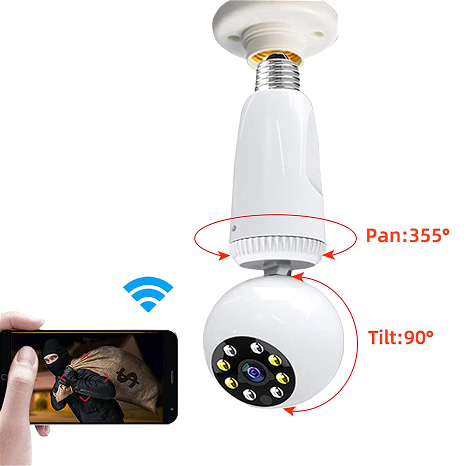 1080P Lampe Caméra Sans Fil Wifi Caméra IP Panoramique E27 Ampoule PTZ Vision Nocturne Bidirectionnelle Audio Vidéo Surveillance De Sécurité 360 Rotation