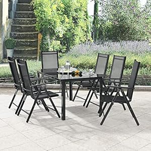 Juskys Aluminium Gartengarnitur Milano 6+1-6 Hochlehner Stühle verstellbar & klappbar mit Tisch - Gartenmöbel Set 7-teilig wetterfest - Grau