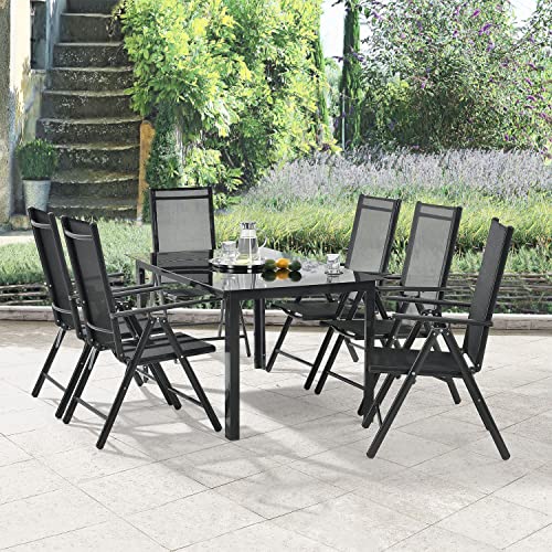 Juskys Gartengarnitur Milano 7-teilig – Gartenmöbel Set mit Tisch & 6 Hochlehner Stühlen, verstellbar & klappbar, wetterfeste Sitzgarnitur aus Aluminium – Grau