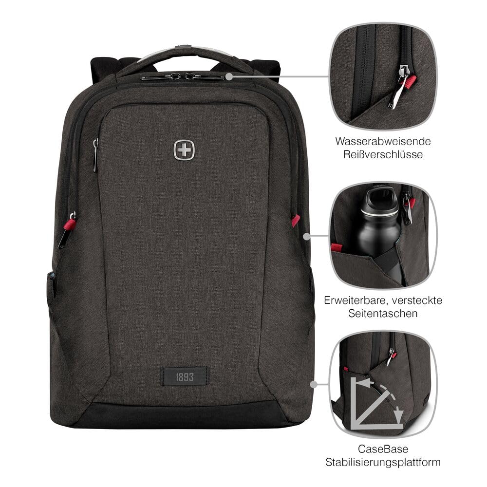 WENGER MX Professional Laptop-Rucksack mit Tabletfach, Notebook bis 16 Zoll, Tablet bis 10 Zoll, Organizer, 21 l, Damen Herren, Büro Business-Reisen Uni, Grau, 611641