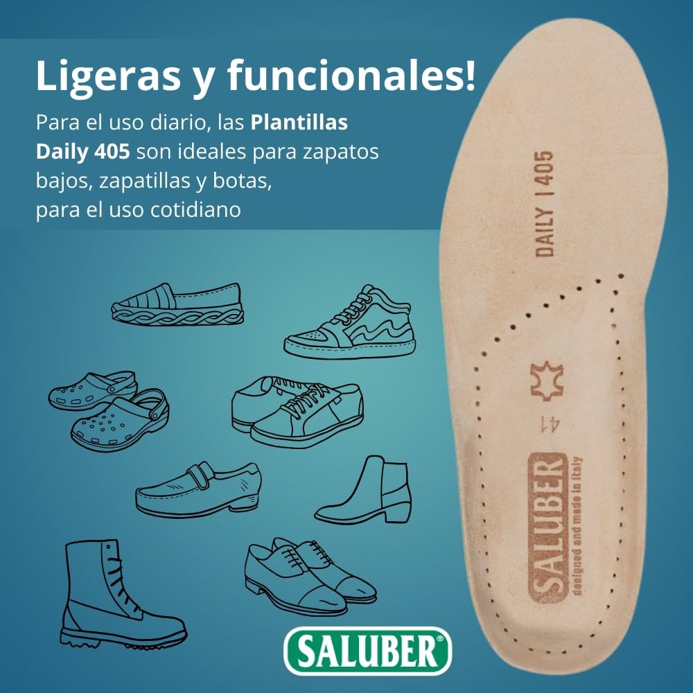 Plantillas Saluber Style Daily 405, ortopédicas, tecnología Poron+, membrana de carbón activo, elimina olores, plantillas de zapatos de acción transpirables, hombre y mujer, absorción de golpes (38)