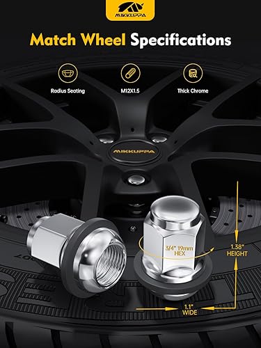 Vista 65 de MIKKUPPA Tuercas de rueda M12x1.5, repuesto para Jeep Compass 2006-2017, Patriot 2007-2017, Chevy Cruze 2010-2019, rueda Malibu Aftermarket Cromo