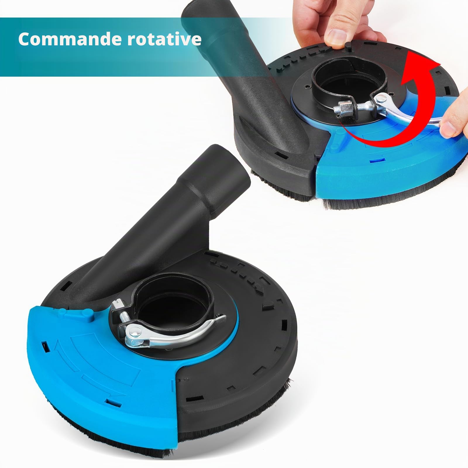 ONEVAN Kit de tête de meuleuse diamantée, ponceuse à béton, protection d'aspiration universelle pour meuleuse d'angle 125 mm avec couronne de brosse remplaçable, travail sans poussière pour béton