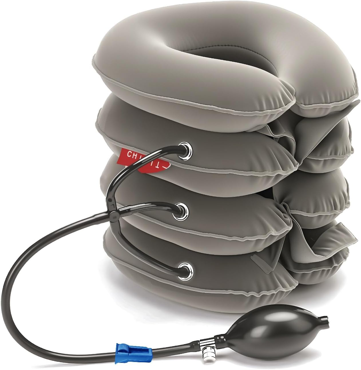 ChiFit Inflatable & Adjustable 4-Layer Cervical Neck Traction Stretcher Pillow Device - Cervical Collar Decompression Support Brace for Travel/Home Promoting Improved Spine Alignment