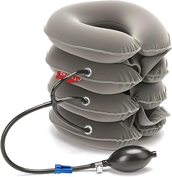 ChiFit Inflatable & Adjustable 4-Layer Cervical Neck Traction Stretcher Pillow Device - Cervical Collar Decompression Support Brace for Travel/Home Promoting Improved Spine Alignment