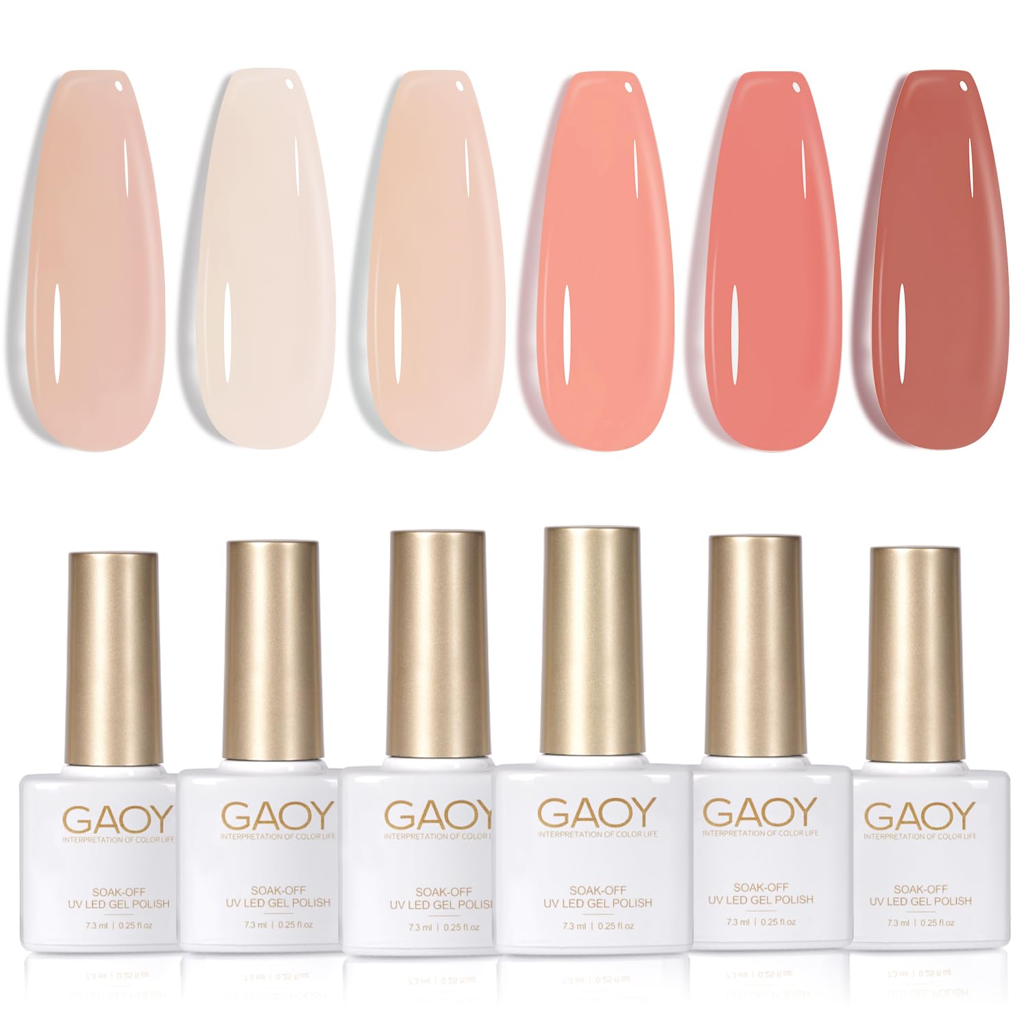 GAOY Milky Pink Jelly Nude Gel Nail Polish Set, 6 Transparent Colors Sheer White Soak Off UV Light Cure Gel Polish Kit for Salon and Nail Art DIY at