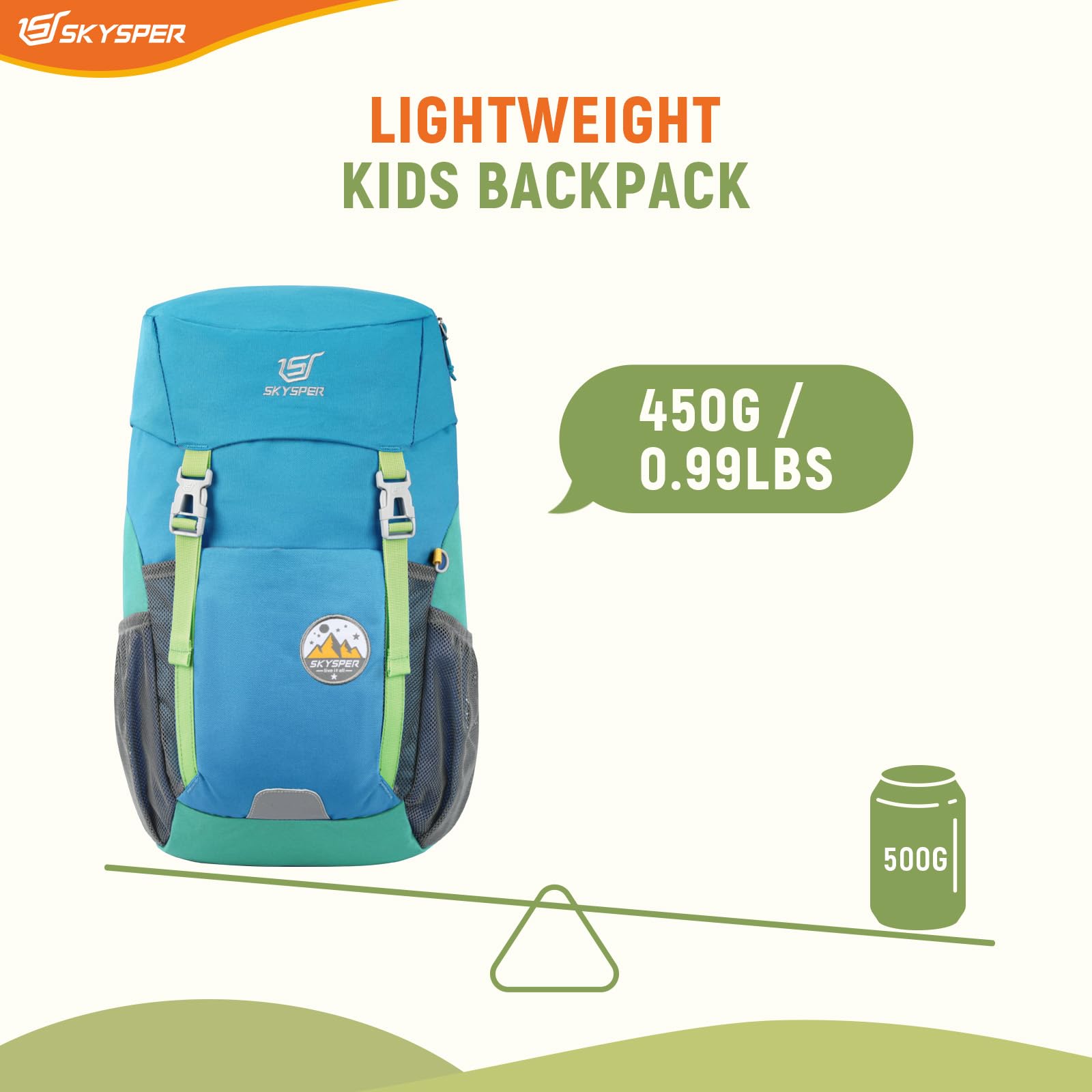 SKYSPER Wanderrucksack Kinder 15L für Jungen & Mädchen Kinderrucksack mit Brustgurt für 6-12 Jahre Rucksack Kinder Wandern Outdoor