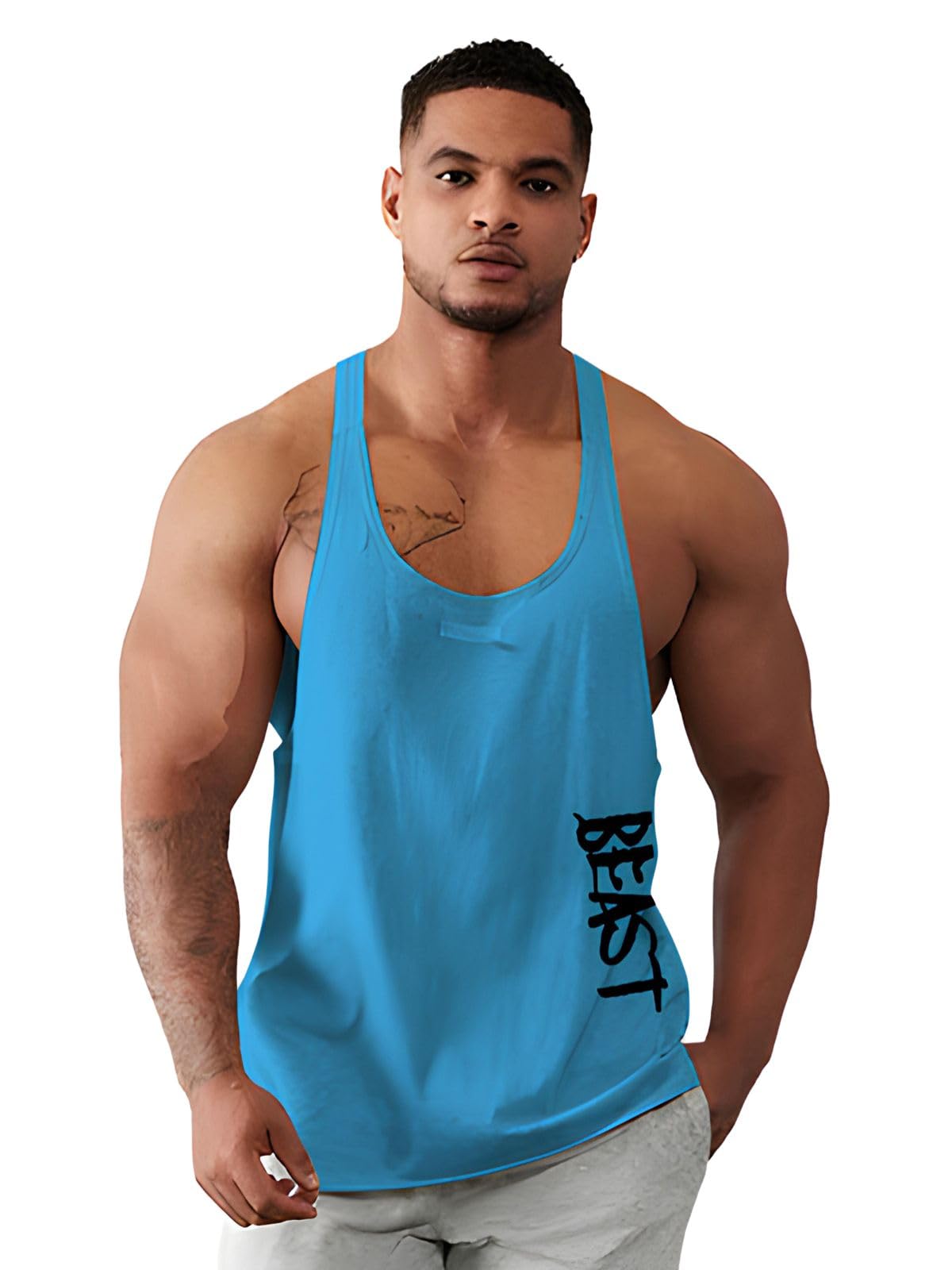 bab being beast apparel BAB Men's Scoop Neck Polyester Stylish Printed Gym Vest-picture-53