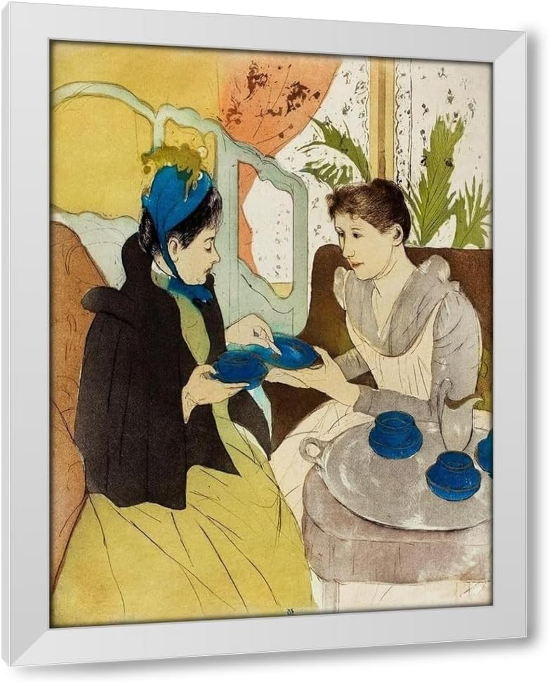 ArtDirect Afternoon Tea Party 19x24 Black Modern Wood Framed with Double Matting Museum Art Print by Cassatt, Mary
